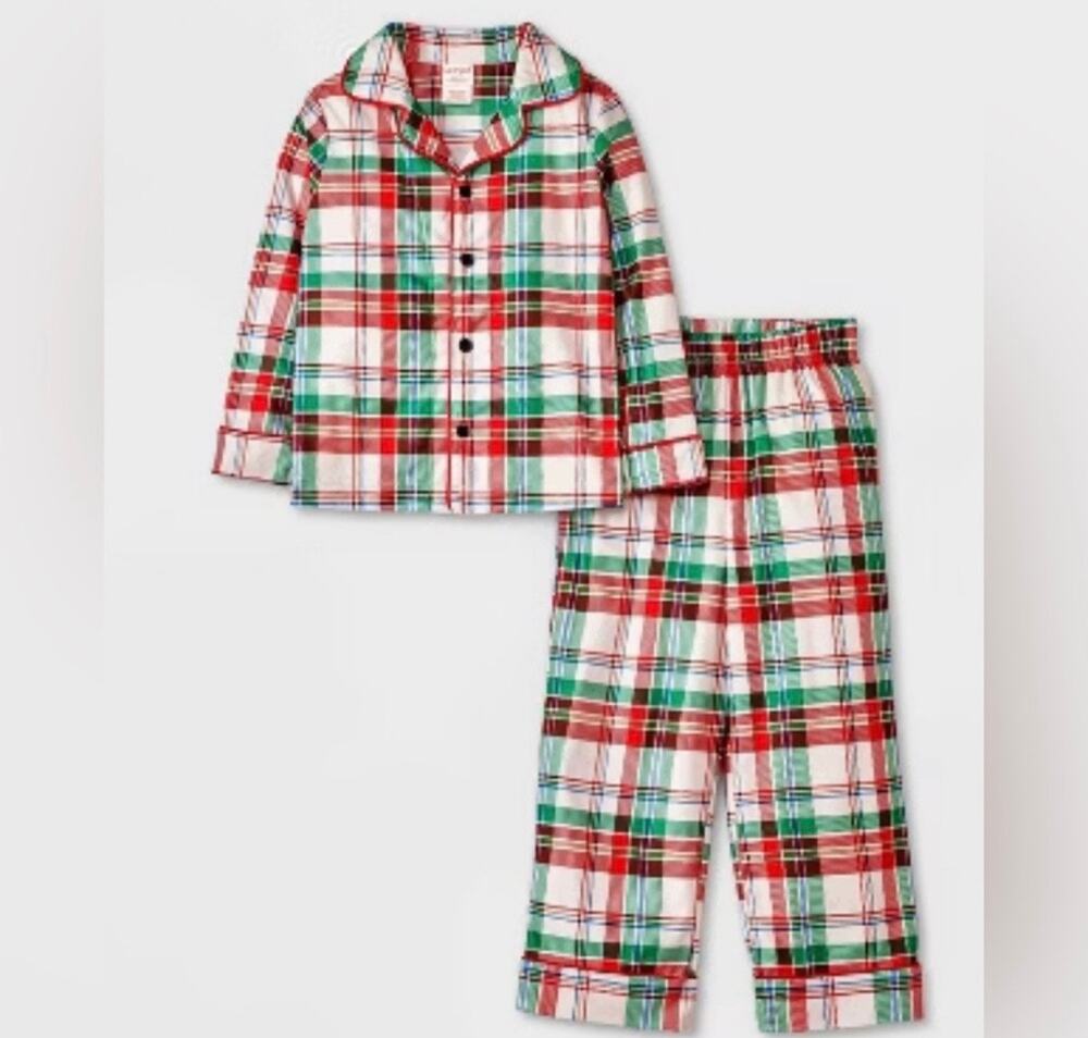 Cat & Jack Toddler Christmas Plaid Pajama Set 2T Red Green Holiday NWT